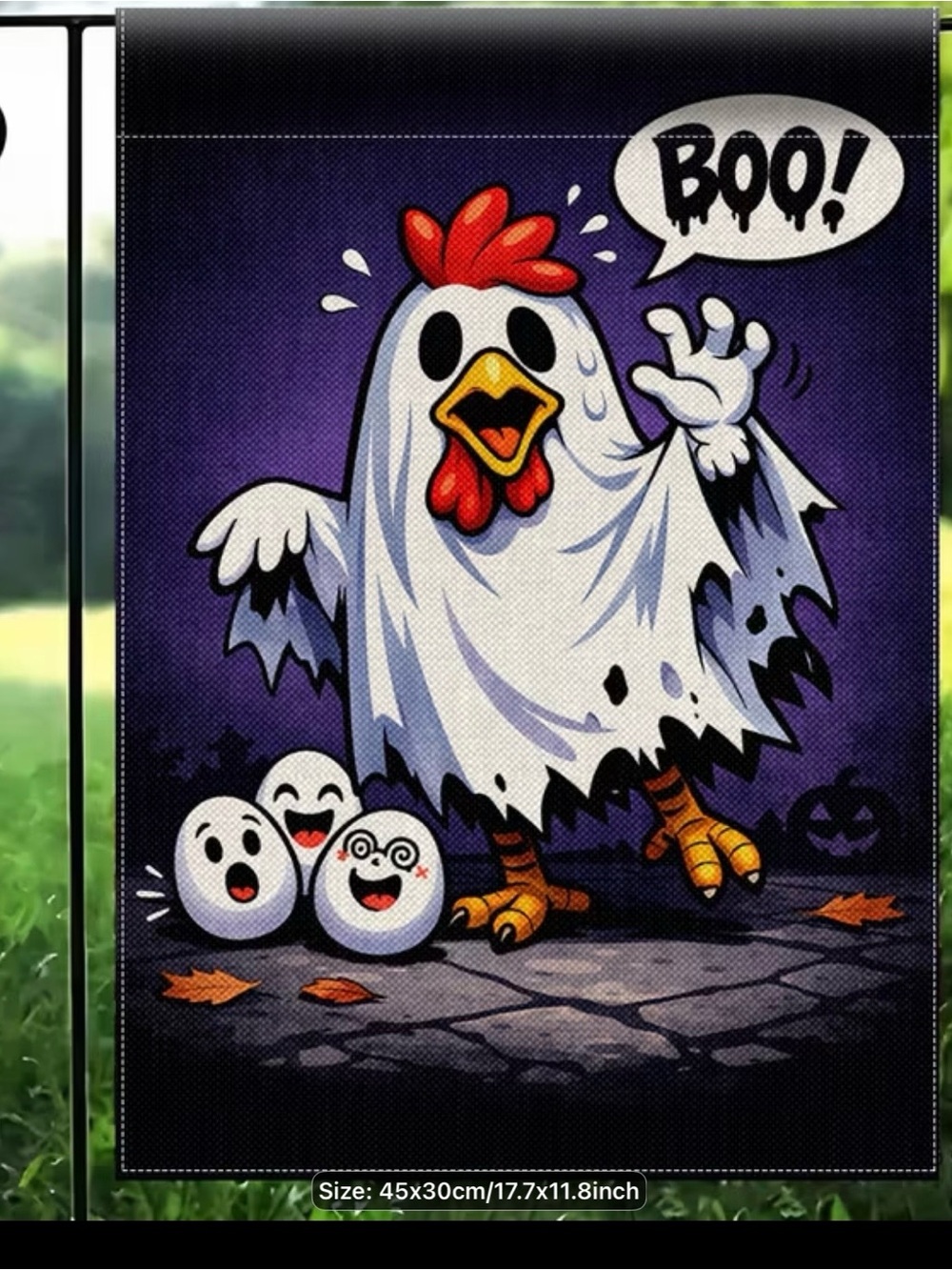 Halloween Chicken Ghost Garden Flag - BOO